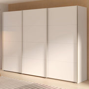 Armario corredero Forte SOPHISTISPACE 300 de 3 puertas con estantes y barra para colgar ropa, blanco, 299,8 cm de ancho, 210,5 cm de alto, 62,9 cm de profundidad