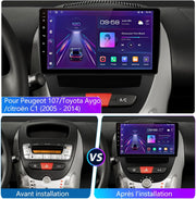 AWESAFE Autorradio para Peugeot 107 Toyota Aygo Citroen C1 2005-2014, Android 13, pantalla táctil de 10.1 pulgadas con marco, navegación Carplay Android Auto mirrorlink Bluetooth WiFi RDS Radio [2GB+64GB]