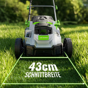 Cortacésped a batería ETOOLAB 40V 2x20V 43cm 500m² sin escobillas, kit de mulching, cesta colectora de 50L, 6 alturas de corte, 2x4,0Ah con cargador