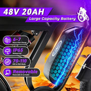 Bicicleta eléctrica DEEPOWER para adultos, batería extraíble de 48V/52V 20Ah, autonomía de hasta 60-110 km, neumáticos gruesos de 20 pulgadas, frenos de disco hidráulicos, Shimano de 7 velocidades, todoterreno