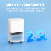 COMFEE' Deshumidificador Compacto, Absorbe hasta 12L/día, Modo silencioso, Bloqueo infantil, Temporizador 24H, Depósito 2,5L, Para habitaciones de 20-35㎡, Aqua Dry 12