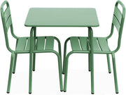 sweeek - Mesa de jardín infantil de metal + 2 sillas gris verdoso Anna. 48x48 cm