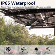 Ventilador de techo para exteriores con luz IP65 resistente al agua, 106 cm, silencioso, con iluminación y control remoto, regulable, 6 velocidades, temporizador, lámpara con ventilador para terraza y cenador, negro