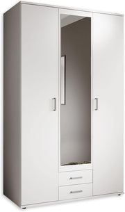 Stella Trading KARL Armario elegante de 3 puertas con gran espacio de almacenamiento - Armario versátil de puertas batientes en color blanco con puerta de espejo - 120 x 195 x 55 cm (ancho/alto/fondo)