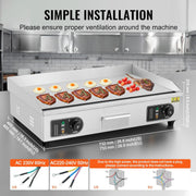 Plancha Eléctrica VEVOR 4400 W, Plancha Comercial, Placa de Cocción de Hierro y Acero Inoxidable, Temperatura Ajustable 50-300 °C, 2 Espátulas y 2 Cepillos, para Restaurante, Barbacoa y Snack-Bar
