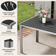 Mesa de jardín Amopatio resistente a la intemperie 110×70 cm, mesa de balcón de WPC y aluminio, mesa de terraza rectangular resistente a los rayos UV, muebles de jardín para exterior, mesa de comedor moderna gris-negro