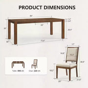 Juego de comedor moderno - Mesa de 80" + 6 sillas acolchadas, estructura de madera maciza, capacidad de la mesa de 400 lbs, fácil montaje