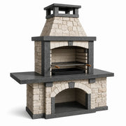 Barbacoa de hormigón con parrilla de acero, gris/beige