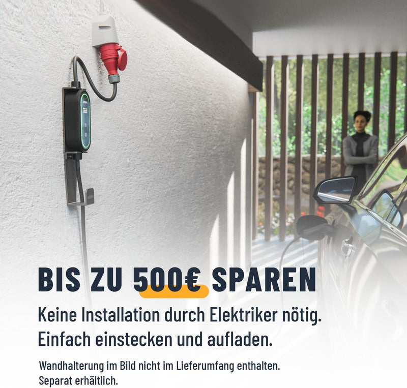 Wallbox móvil ABSINA de 11 kW con potencia de carga ajustable: cable de carga tipo 2 para coche eléctrico, 16 A, trifásico, IP67, con cable de 6,6 m; cargador de 11 kW para i3, e-Up, ID.3, Zoe, fortwo, Kona y muchos más