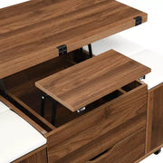 Mesa de centro elevable moderna multifuncional Zeus & Ruta con almacenamiento oculto, 4 taburetes y ruedas, perfecta para espacios modernos