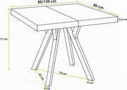Mesa de comedor cuadrada extensible – Mesa de salón y cocina moderna – Mesa con patas de madera, estructura estable, diámetro 80-130 cm - Color Halifax - Colección Rico