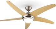 Klarstein Bolero - Ventilador de techo 2 en 1, diámetro de 134 cm, lámpara de 55 W de potencia, aspas de madera, control remoto, 50 dB, 3 velocidades: rápida, media, lenta, arce