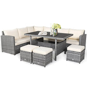 Conjunto de comedor de ratán para patio de 7 piezas Costway, sofá seccional y otomana - Ver detalles