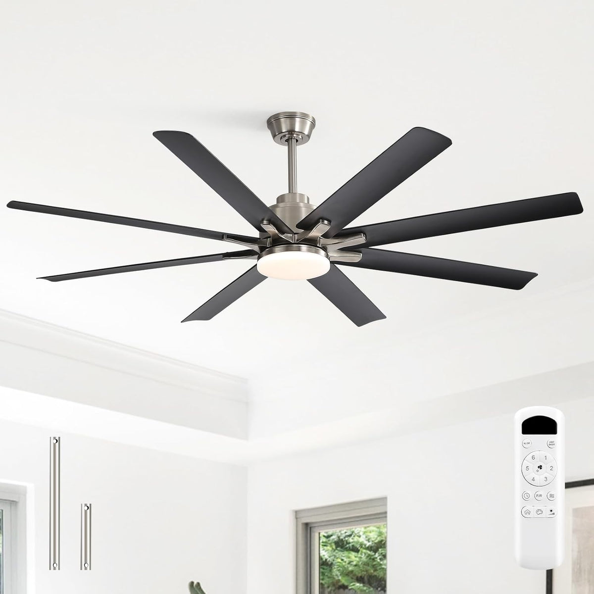 Ventilador de techo Sofucor de 132 cm con luz, ventilador de techo silencioso con luz y control remoto, CC, 8 aspas, 3 temperaturas de color, temporizador, 6 velocidades, modo verano e invierno para salón