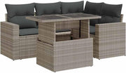 vidaXL Conjunto de sofás de jardín de 5 piezas con cojines gris claro de poliratán, conjunto de sofás de exterior, conjunto de sofás de exterior, set de salón de jardín, conjunto de sofás de jardín