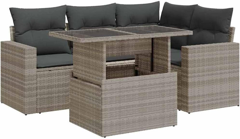 vidaXL Conjunto de sofás de jardín de 5 piezas con cojines gris claro de poliratán, conjunto de sofás de exterior, conjunto de sofás de exterior, set de salón de jardín, conjunto de sofás de jardín