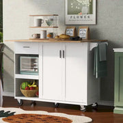 Isla de cocina con encimera plegable, carrito de almacenamiento para cocina con estante extraíble, toallero y cajón, ruedas giratorias