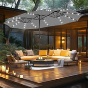 Sombrilla de mercado para exteriores de doble cara MAISON ARTS de 15 pies, rectangular, con manivela, luces LED solares y base incluida