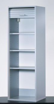 SIMMOB Armario con persiana 123,6 x 40 x 35 cm – armario alto estrecho con puerta de persiana – independiente o para montaje en pared – 3 estantes ajustables – armario de cocina aluminio mate