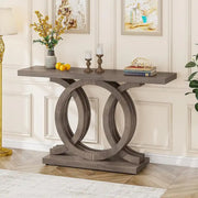 Mesa Consola Vintage con Base Geométrica Mesa de Pasillo de Madera