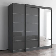 Armario de 2 puertas con espejo, frente de cristal, para 2 personas (Gris / Negro / Blanco)