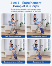MERACH Bicicleta estática plegable 4 en 1, bicicleta de ejercicio con monitor LCD y medición de pulso manual, bicicletas de fitness magnéticas con cómodo cojín de asiento, para el hogar, que ahorra espacio