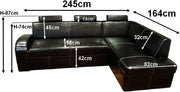 Sofá esquinero de piel auténtica Antalya II 3 plazas 245 x 164 cm con función de cama, arcón y reposacabezas, sofá en esquina de cuero auténtico marrón antiguo 3000