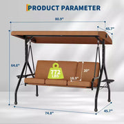 Columpio de porche para exteriores Coolmee de 3 plazas, silla columpio para patio 2 en 1 con cojines extraíbles gruesos y estructura de acero resistente a la intemperie para patio trasero y jardín