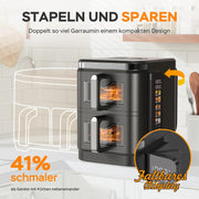 COBNN Freidora de aire vertical de doble compartimento, 11L Dual Zone Airfryer con pantalla a color plegable, 10 programas, ventana de visualización, material ignífugo V0, 2800W