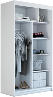 Armario con puertas correderas A&J MöbelLand GAPI, armario de 2 puertas con espejo, ropero de 120 cm (blanco/blanco/blanco)