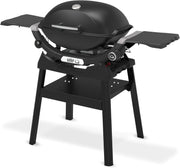 Barbacoa de gas Weber Q 2200N con mesas laterales y soporte compacto/parrilla para terrazas y balcones con quemadores de alto rendimiento, rejillas de hierro fundido vitrificado y encendido electrónico, negro medianoche