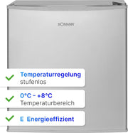 Minibar Bomann® 42 litros | Mini nevera para oficina, camping y gaming | refrigerador pequeño y silencioso de 39 dB | Minibar con puerta reversible | 51x45x45 cm | KB 7346 inox