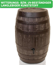 YourCasa Regentonne 250 Liter [Barrel] mit windsicherem Deckel - Regenfass Frostsicher aus Kunststoff in Holzoptik - Regenwassertonne - Regenwassertank Garten - Holz Weinfass Wasserfass Holzfass