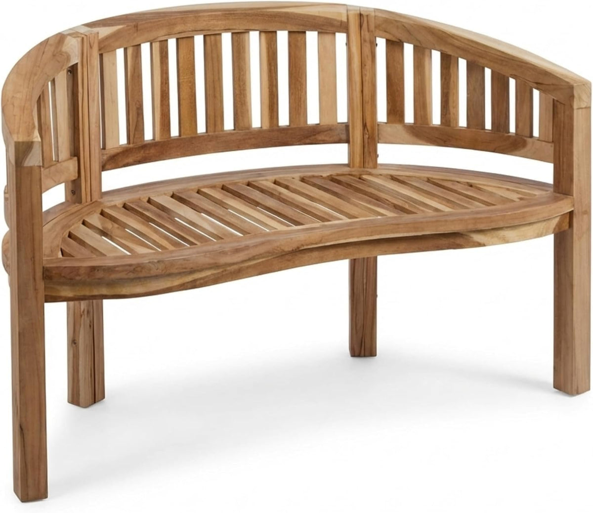 SAM Banco banana de 2 plazas, banco de 120 cm, madera de teca, banco de madera maciza, ideal para balcón o jardín