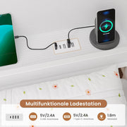 AOGLLATI Cama de 90x200 con almacenamiento, sofá cama con estantería integrada y 6 cajones, cama juvenil con iluminación LED y estación de carga, cama de invitados, diván, estructura de cama con somier (Blanco, 90x200 cm)