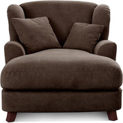 Sillón XXL Cavadore Assado / Sillón tapizado grande con patas de madera y asiento amplio / Incl. 2 cojines decorativos / 109 x 104 x 145 / Tejido de textura marrón oscuro