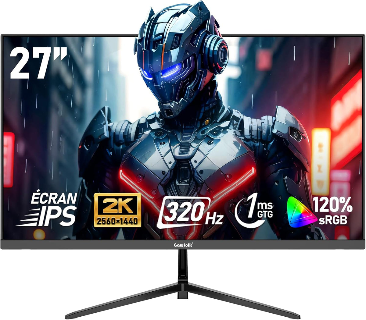Monitor de PC IPS Gawfolk de 27 pulgadas, 2K WQHD (2560×1440P), monitor gaming de 320Hz, 1ms, sin bordes, 120% sRGB, gran angular de 178°, HDMI, DisplayPort, compatible con soportes de pared VESA 75x75mm - Negro