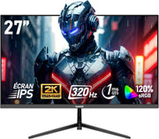 Monitor de PC IPS Gawfolk de 27 pulgadas, 2K WQHD (2560×1440P), monitor gaming de 320Hz, 1ms, sin bordes, 120% sRGB, gran angular de 178°, HDMI, DisplayPort, compatible con soportes de pared VESA 75x75mm - Negro