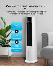 Enfriador de aire Pro Breeze OmniAir 7L 3 en 1, 7 velocidades, 3 modos, oscilante, temporizador de 10 h, climatizador portátil sin evacuación, silencioso, sin conductos, ventilador enfriador de aire