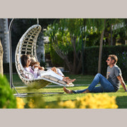 Sillón colgante con soporte y cojines, tejido a mano, silla colgante de ratán, hamaca, cesta colgante, muebles de jardín, muebles de balcón, columpio colgante Bodrum (blanco)