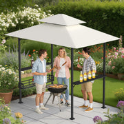 Pabellón para barbacoa 238 x 148 x 242 cm, cenador para BBQ con doble techo, 2 estantes laterales, cesta de almacenamiento, 10 ganchos, abrebotellas, protección solar UV30+, para jardín y terraza, blanco crema