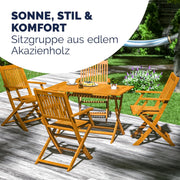 Set de muebles de jardín Casaria® resistente a la intemperie, plegable, de madera de acacia, 5 piezas, certificado FSC®, con reposabrazos, capacidad de carga de 160 kg, muebles de jardín, terraza y balcón, 120x70 cm, conjunto de muebles para 4 personas