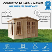 TIMBELA Caseta de jardín de madera de 6 m2 - Cobertizo de jardín exterior con suelo, ventana, puerta doble - Cabaña de jardín para trabajar en casa - con tejas bituminosas verde M334FB+H334FBGREEN