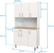 Miroytengo Mueble Auxiliar de Cocina, Alacena, Buffet 6 Puertas Color Blanco y Roble Kronberg 101 x 185 cm