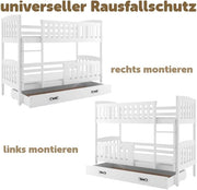 Interbeds Litera 200x90cm cama alta cama doble con cajón cama de madera de pino cama infantil cama juvenil con somier y barrera de seguridad (blanco, 200x90)