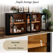 Aparador grande de 4 puertas con puertas de vidrio, gabinete arqueado con estantes ajustables para cocina