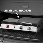 Barbacoa de gas de 3 quemadores Royal Gourmet, parrilla de mesa 3 en 1 para asar, freír y cocinar, barbacoa de camping con mesa auxiliar plegable, parrilla portátil para picnic de 8,5 kW, negra