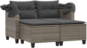 vidaXL Sofá de jardín de 2 plazas con techo y reposapiés, sofá de exterior, muebles de jardín, set de salón para patio, muebles de terraza biplaza, polirratán gris