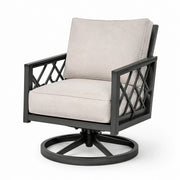Sillón giratorio de aluminio con cojín de lino beige