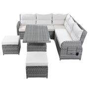 Conjunto de sofá seccional de ratán para exteriores con mesa ajustable y sillones reclinables